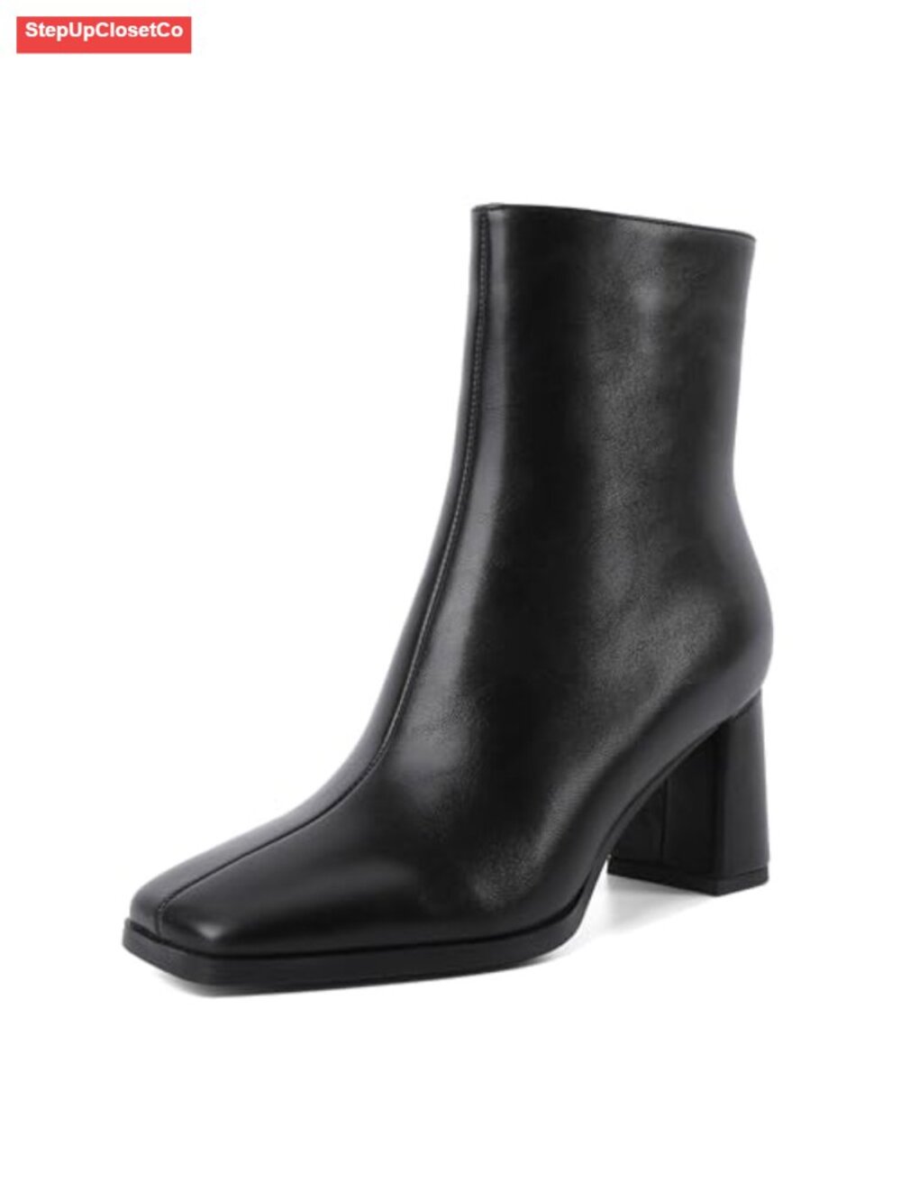 Women's Chunky Heel Square Toe Ankle Boots Side Zipper 3 Inch Block Heel Booties